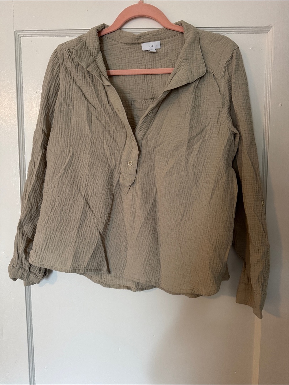 J. Jill Beige Gauze Button-Neck Tunic